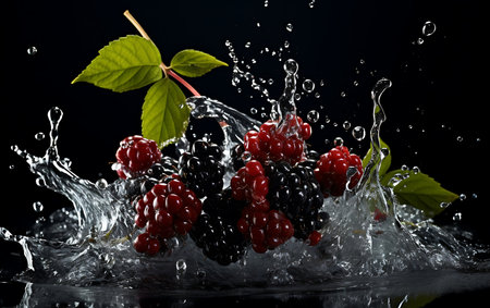 Water splashing on Elderberry. Fresh Elderberryの素材
