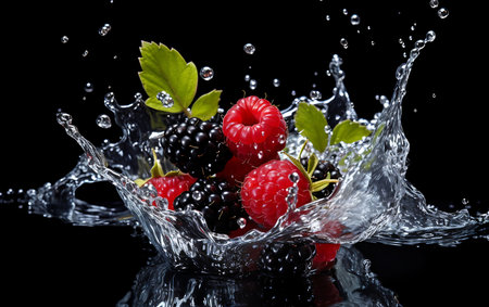 Dewberry and splash of water. Fresh Dewberryの素材