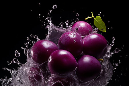 Water splashing on Plum. Fresh Plumの素材