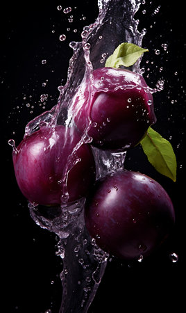 Fresh Plum and splash of waterの素材