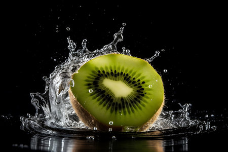 Water splashing on Kiwi. Fresh Kiwiの素材
