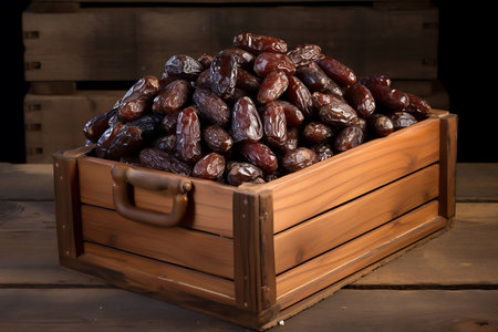 Dates in wooden crate. Fresh Datesの素材
