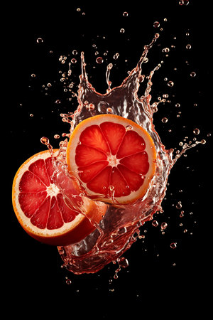 Blood Orange and splash of water. Fresh Blood Orangeの素材
