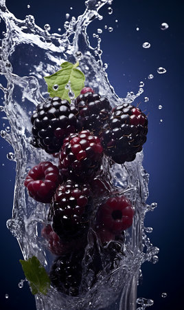 Water splashing on Mulberry. Fresh Mulberryの素材