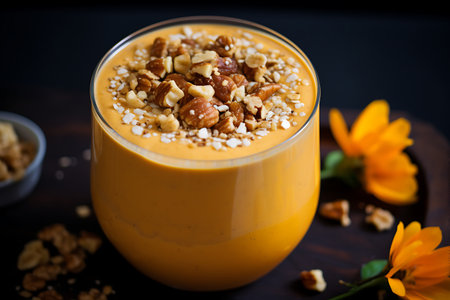 Pumpkin smoothie with granola on topの素材