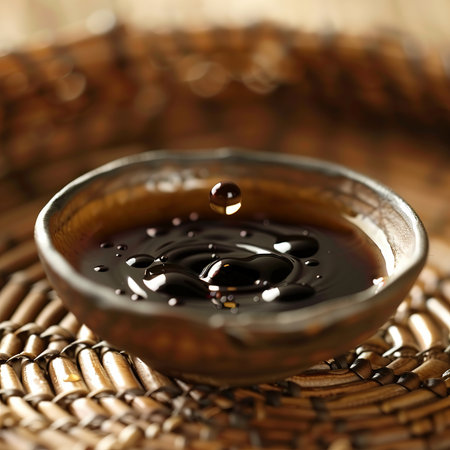 Soy sauce drops fall into the bowlの素材