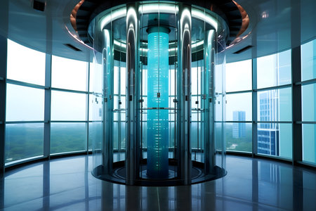 Glass tubular elevator in modern buildingの素材