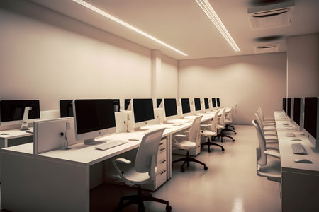 Modern workplace room with computersの素材