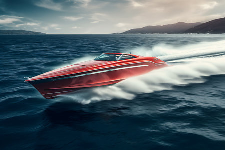 Aerial view of luxury motorboatの素材