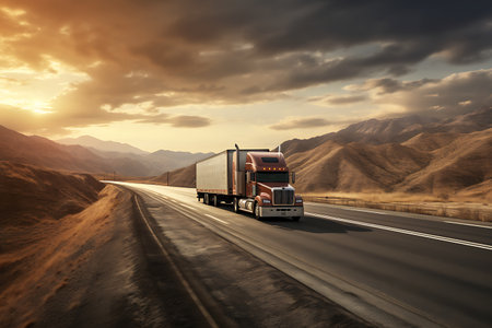 Truck on the highway, transportation conceptの素材