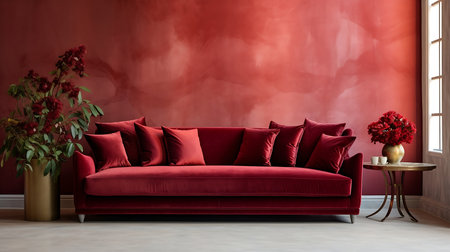 Interior of modern living room with red sofa.の素材