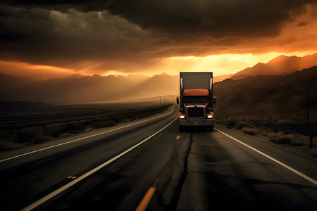 Truck on the highway in the eveningの素材