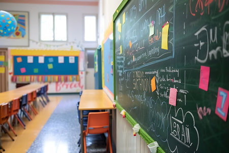 Back to school concept with blackboard with text and drawingsの素材