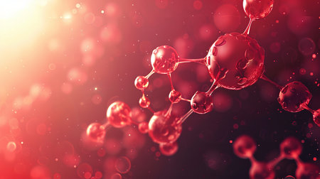 Abstract red molecule structure background for science and medical researchの素材