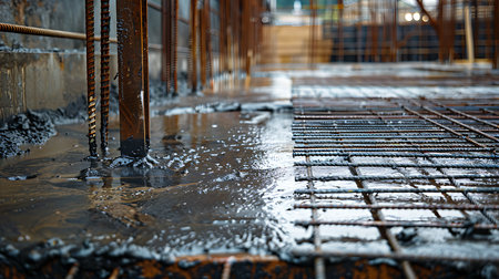 Worker pouring concrete on the construction site, closeupの素材