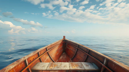 Wooden boat on the sea and sky background.の素材