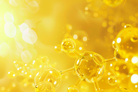 Abstract yellow molecule structure background for science and medical researchの素材