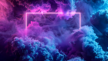 Abstract background of a cloud formation with a blue and purple neon frameの素材