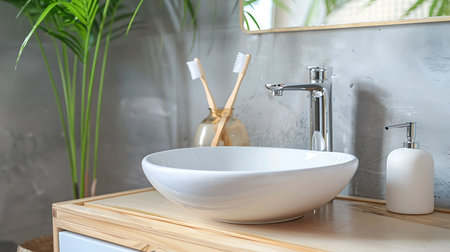 Bathroom interior with sink and faucet, closeupの素材