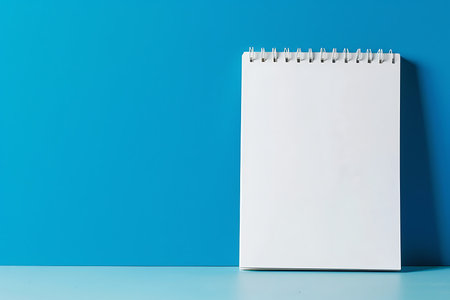 Blank notebook on blue background with copy space for your text.の素材