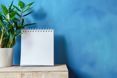 Blank notebook on blue background with copy space for your text.の素材