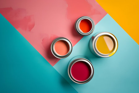 Cans of paint on colorful backgroundの素材
