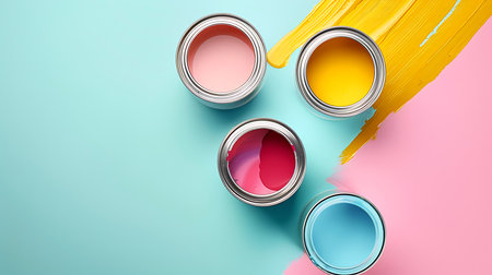 Cans of paint on colorful backgroundの素材