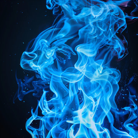 Blue fire flames isolated on black backgroundの素材