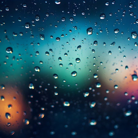 Rain drops on window glass with bokeh backgroundの素材