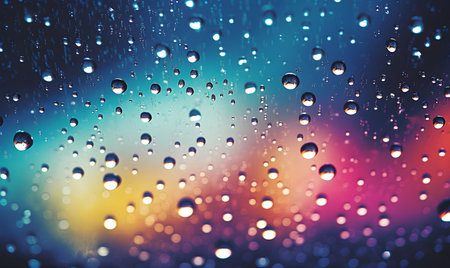Rain drops on window glass with bokeh backgroundの素材