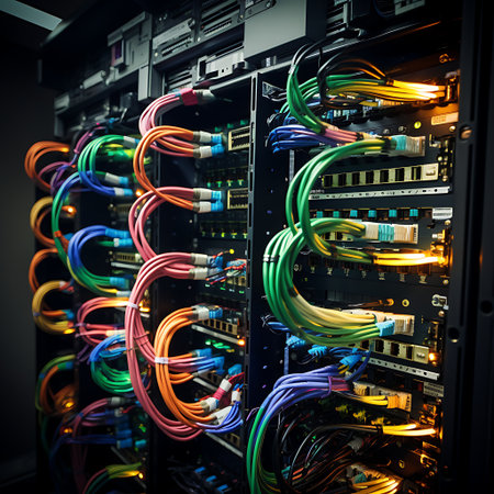 Fiber optic with servers in a technology data centerの素材