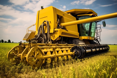 Modern agriculture equipment in fieldの素材