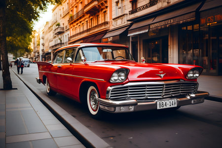 Vintage american red car in the cityの素材