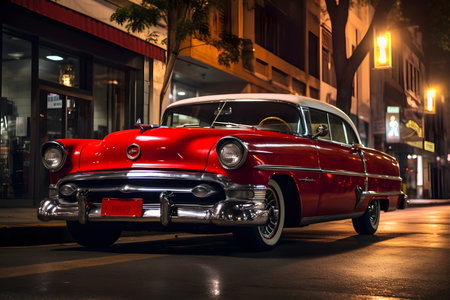 Vintage american red car in the cityの素材
