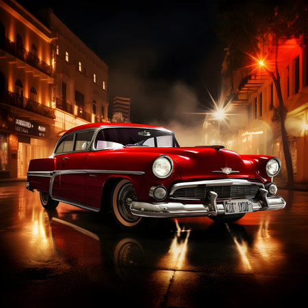 Vintage american red car in the cityの素材