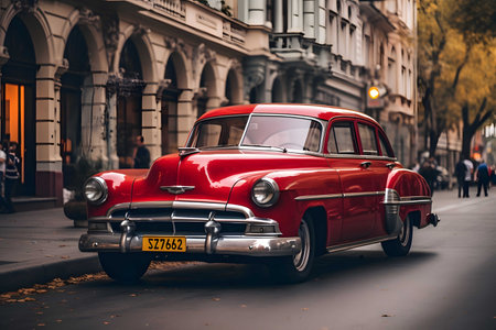 Red car on the roadの素材