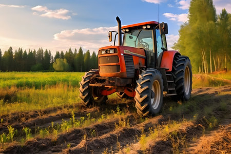Tractor in the field, Agricultural machineryの素材