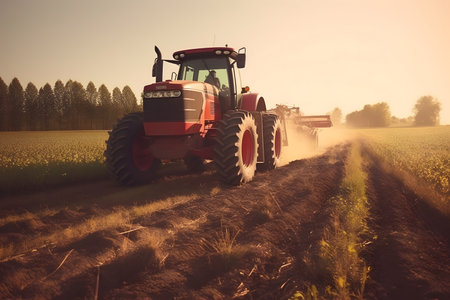 Tractor in the field, Agricultural machineryの素材