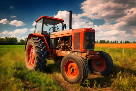 Tractor in the field, Agricultural machineryの素材