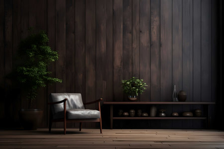 Modern living room interior with wooden wallの素材