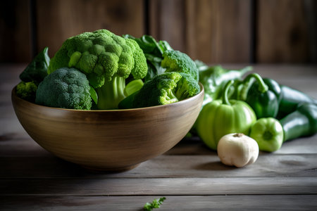 Fresh green broccoli in a bowl onの素材