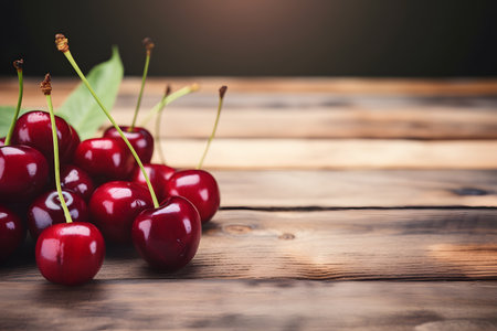 Fresh Cherries on wooden backgroundの素材