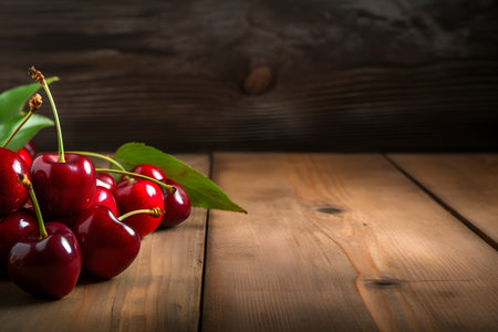 Fresh Cherries on wooden backgroundの素材