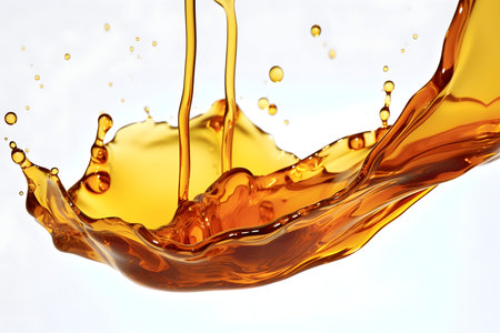 Pouring cooking oil on white backgroundの素材