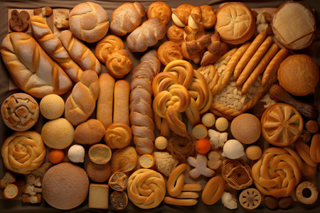 Many kinds of bread top viewの素材