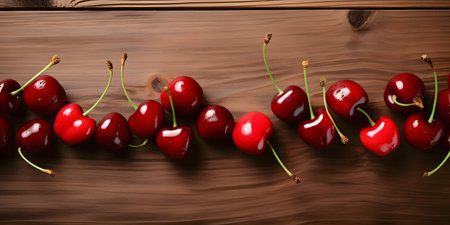 Fresh Cherries on wooden backgroundの素材