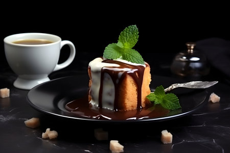 Delicious fresh fondant with hot chocolate and mintの素材