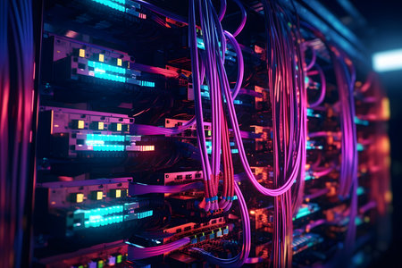 Network cables in data center roomの素材