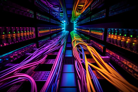 Network cables in data center roomの素材