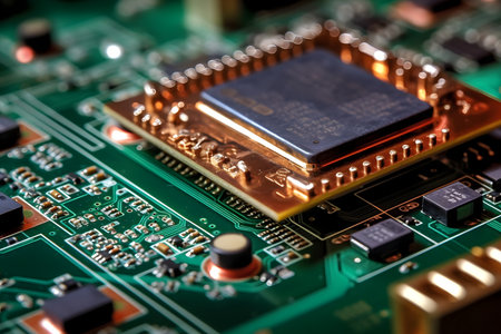 Close up circuit board with componentsの素材